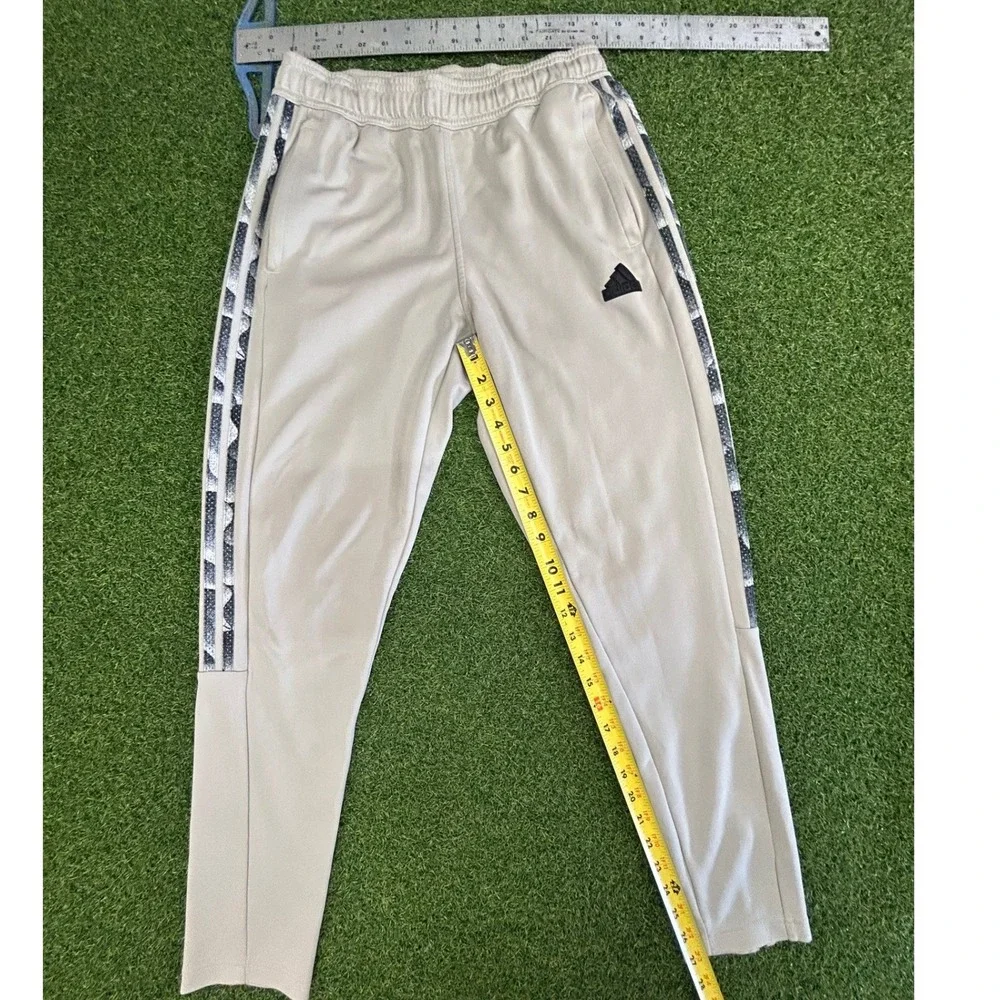 Adidas Mens Tiro Track Pants Beige Tan Graphic Stripe Zip Ankle Joggers Size M